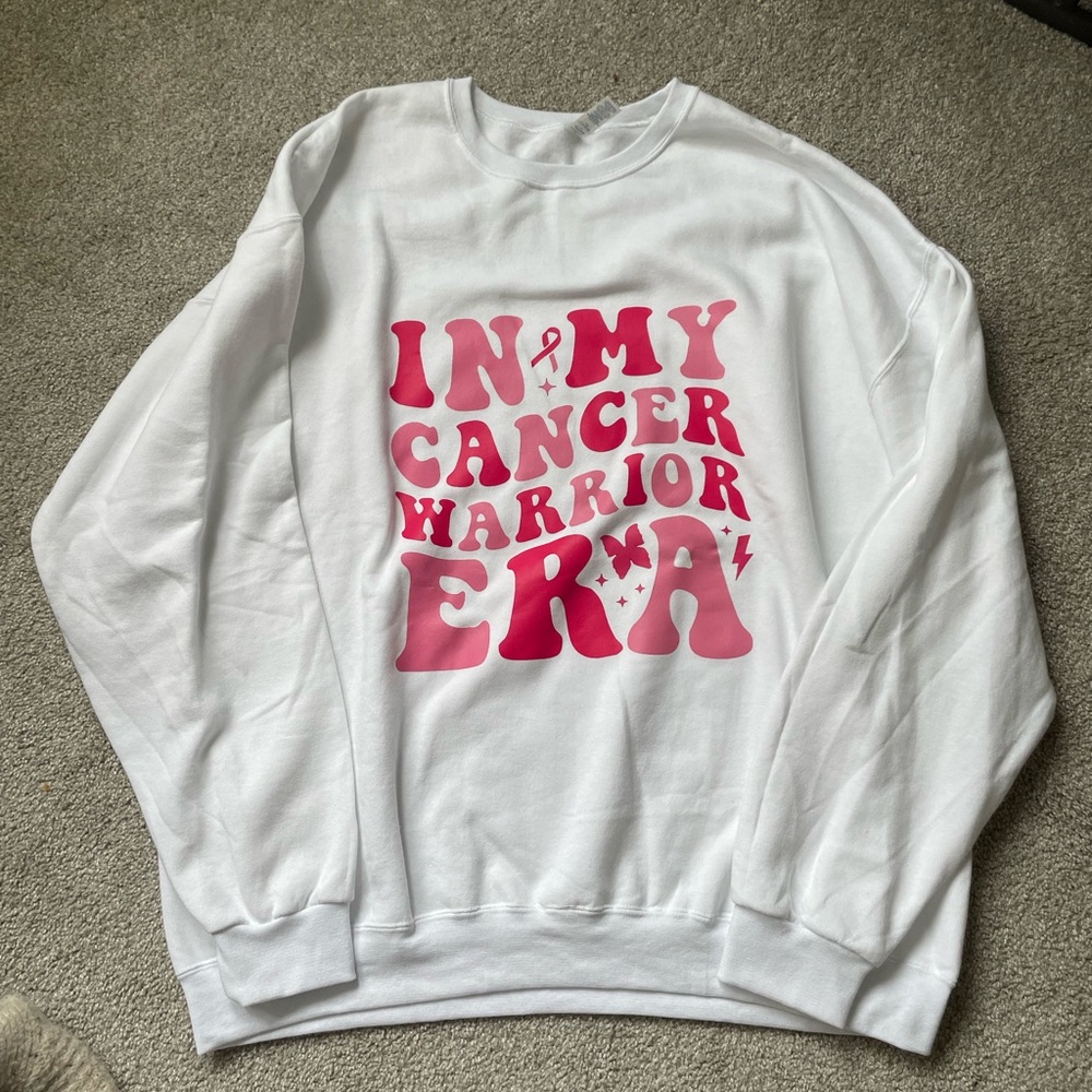 Jerzees White Sweatshirt with Pink "In My Cancer Warrior Era" Graphic
